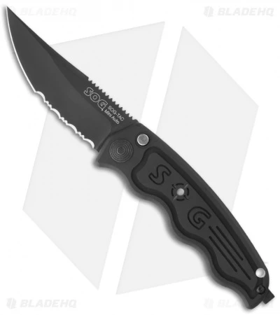 SOG Knives Mini SOG TAC Automatic Knife (Black Serr) ST-12 3 SOG Knives Mini SOG TAC Automatic Knife (Black Serr) ST-12