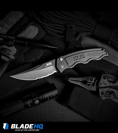 SOG Knives Mini SOG TAC Automatic Knife (Black Serr) ST-12 5 SOG Knives Mini SOG TAC Automatic Knife (Black Serr) ST-12 - Image 3